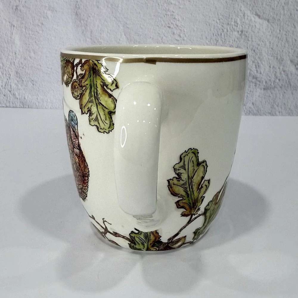 Pier 1 Imports Earthenware Coffee Mug Cup Autumn Oak Fall Thanksgiving Turkey